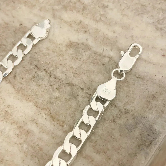 925 Sterling Silver Flat Curb Chain Bracelet 6 MM Dainty Chain Link Bracelet - Picture 6 of 6